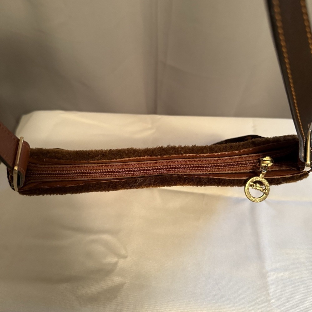 Longchamp Small Brown Velvet Shearling Floral Shoulder Bag Purse Handbag - Picture 8 of 12